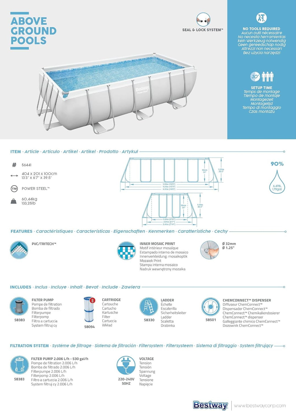 Bestway POOL OUTS POOL 404 x 201 x 100 cm Rechteckig Power Steel™ Pool Rohrbecken