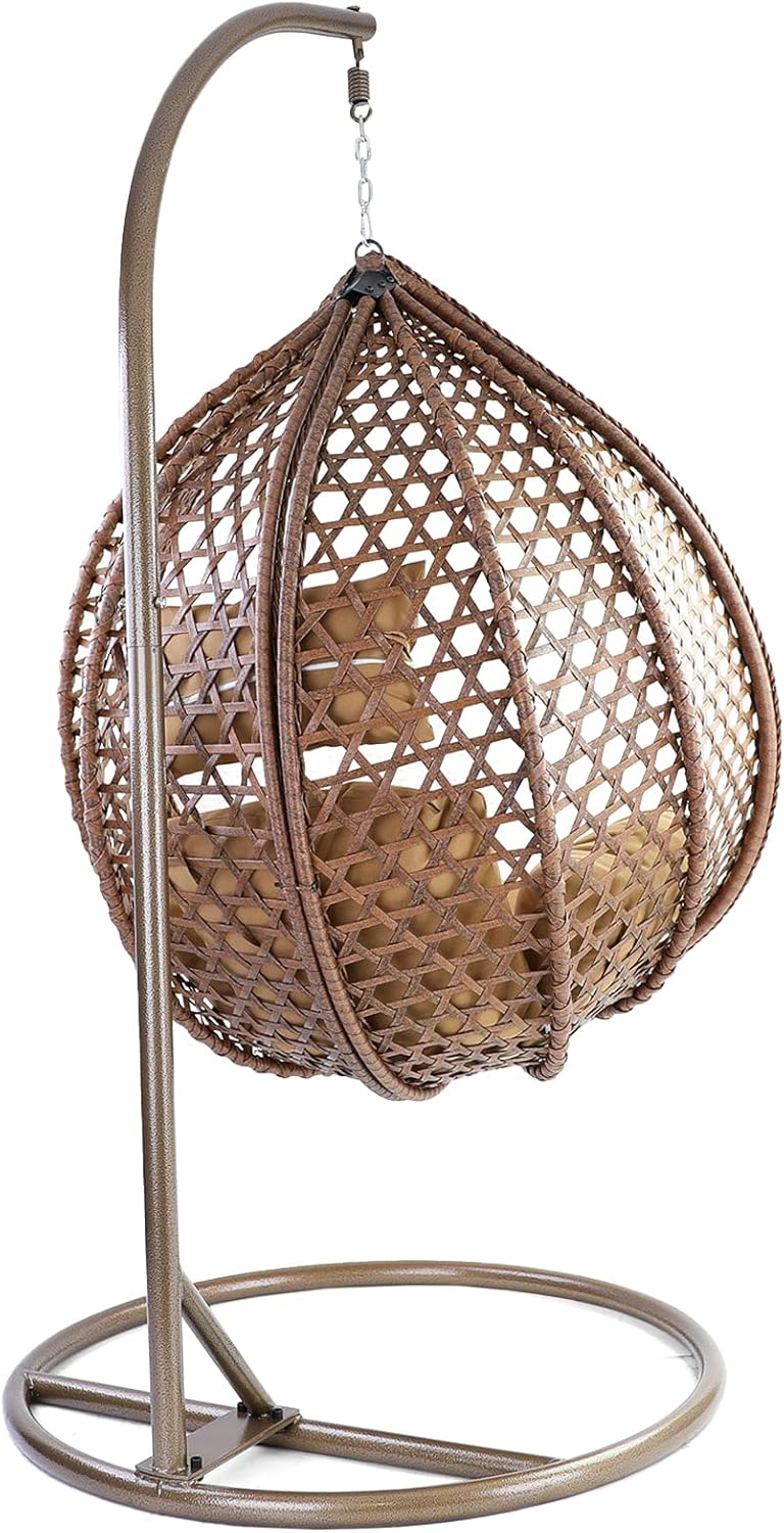 Luxus Hängesessel Style XXL Korb Gestell Braun mit Relaxkissen Braun