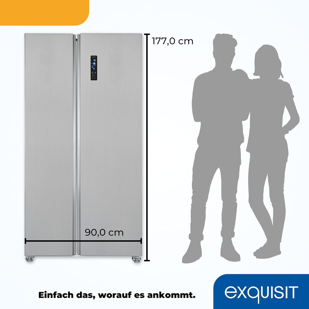 Exquisit Side-by-Side SBS546-040E inoxlook | No Frost | Nutzinhalt: 442 L | Temperaturregelung | Alarm