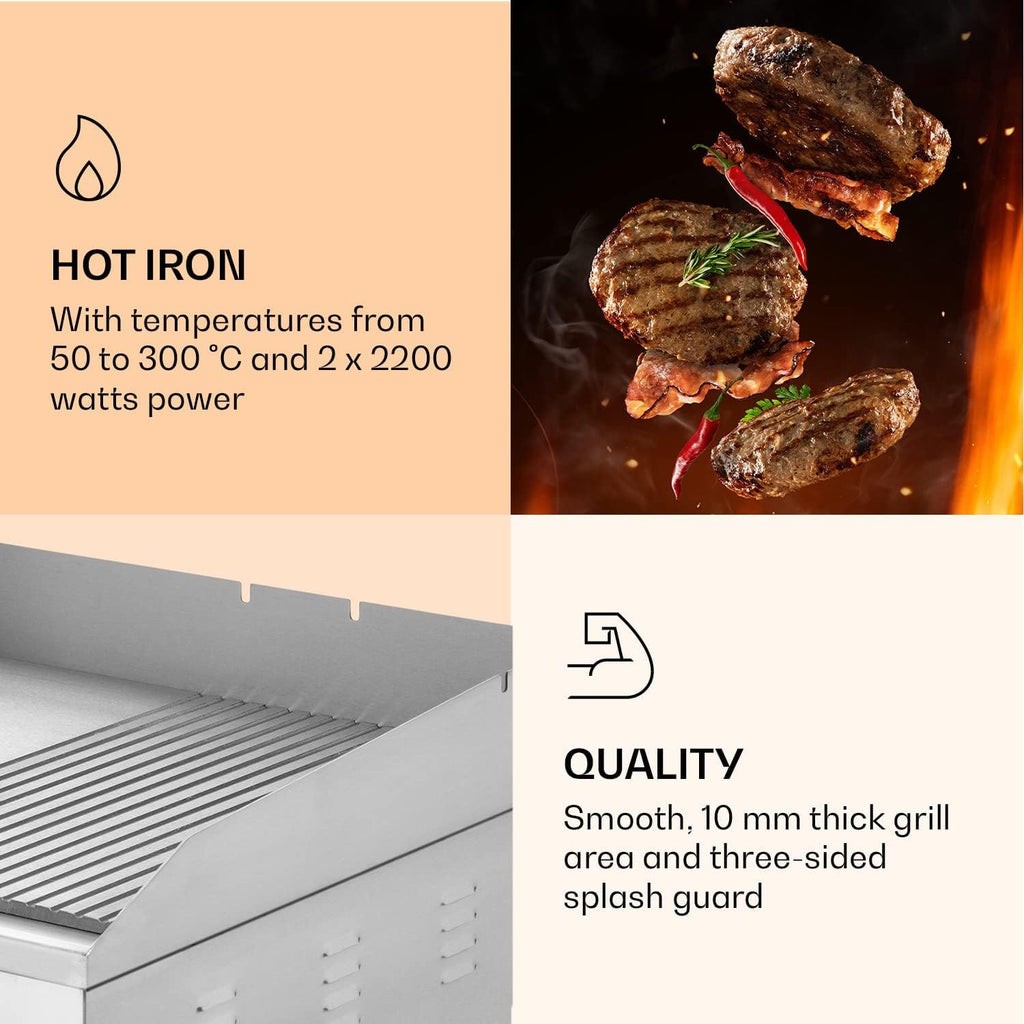 Klarstein Elektrogrill, Tischgrill mit LED-Anzeige, Elektrogrill für Balkon & Indoor, Edelstahl Grillplatte mit abnehmbarer Antihaftplatte & Spritzschutz,Grill Elektrisch 200 W