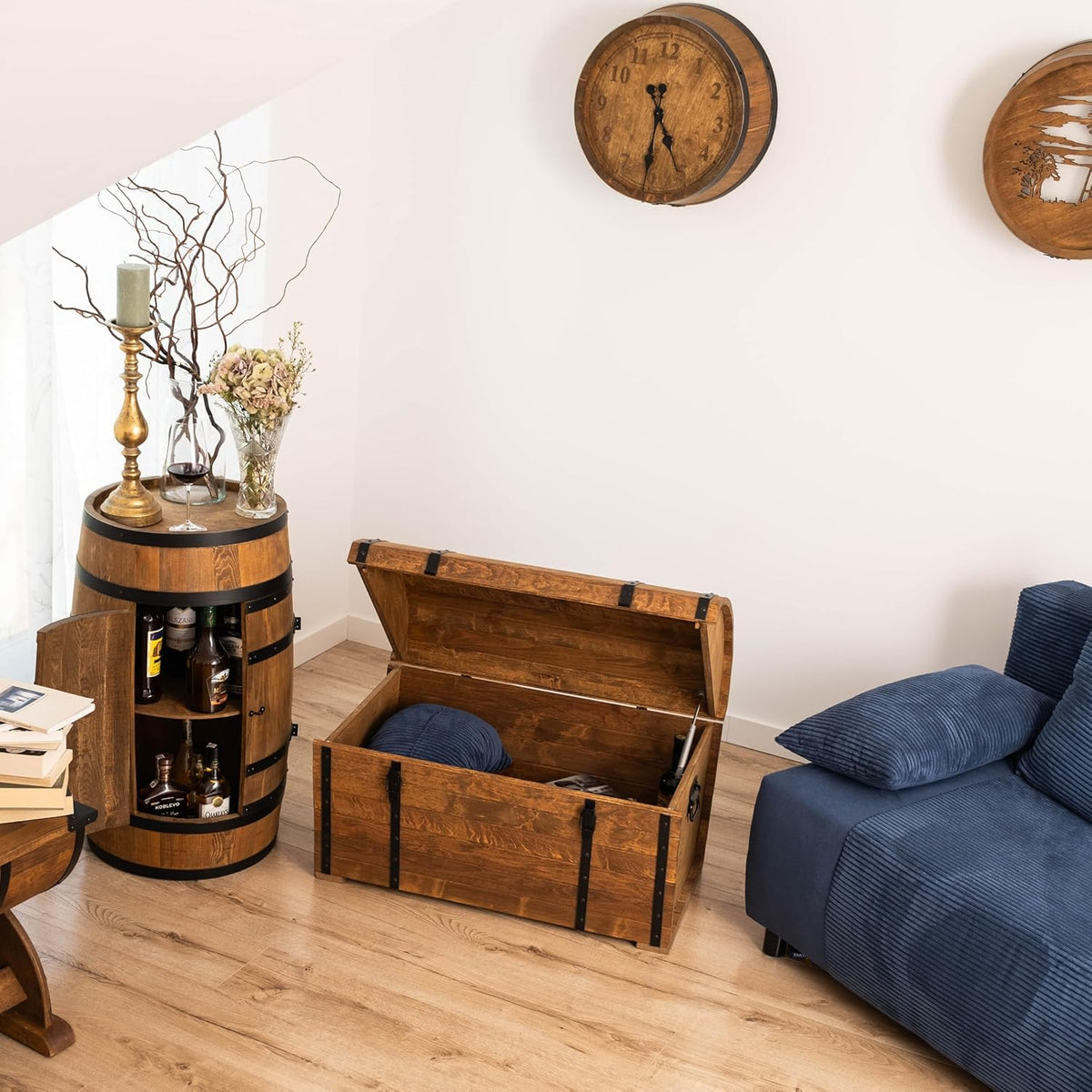 CREATIVE COOPER Holztruhe 180L – Klassischer Aufbewahrungskoffer aus geöltem Erlenholz – Vintage Design – Für Wohnzimmer, Terrasse & Garten – 80x50x50 cm