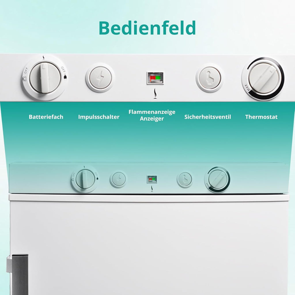 SMETA Gaskühlschrank Gefrierschrank 12V/230V/Gas, Kühlschrank Mit Gefrierfach 100L, Leiser Kombikühlschrank Für Camping, Zuhause, Wohnwagen, Garage, Gite, Wohnmobil, Weiß
