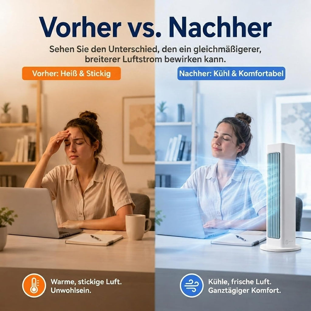 BreezaMax Air Conditioner Tragbar – Mini Klimaanlage, Leise & Energieeffizient, 3 Geschwindigkeiten, Bladeless Design, Perfekt für Büro, Schlafzimmer & Zuhause (Weiß)