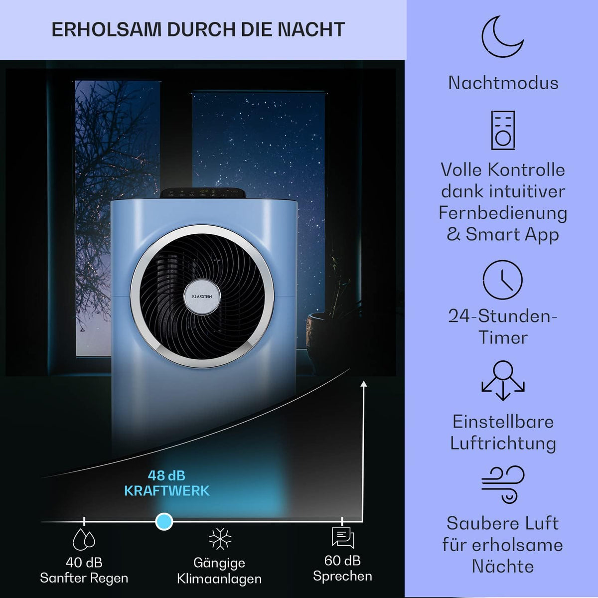 Klarstein Mobile Klimaanlage mit Abluftschlauch, 5-in-1 Klimagerät, Ventilator, Luftentfeuchter, Luftreiniger & Nachtmodus, App-Steuerung, Kleine & Portable für Wohnung & Büro, 12000 BTU
