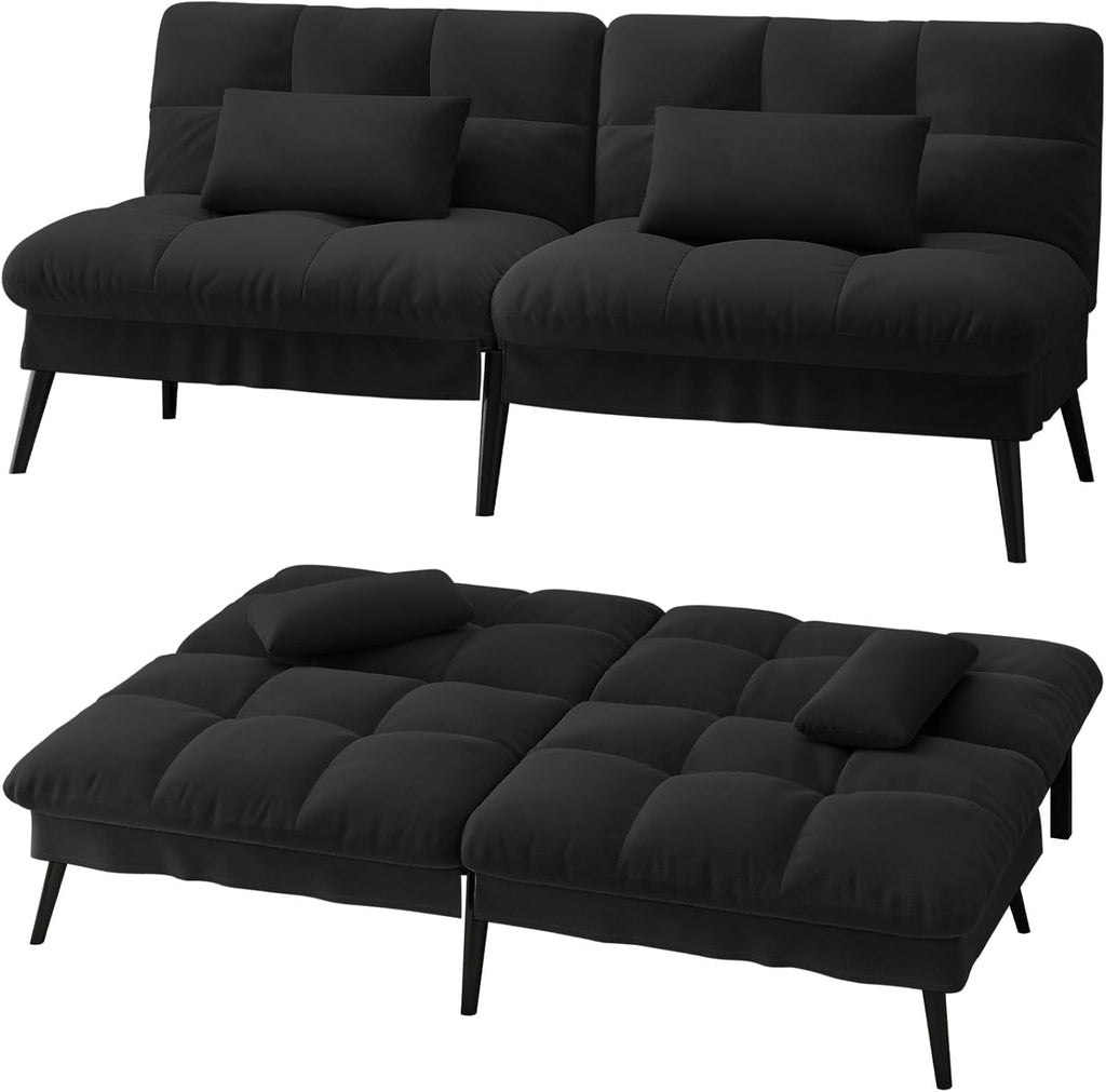 LUCKRACER Sofa 3 Sitzer Sofa Schlafsofa mit Schlaffunktion, überzug Futon Klappsofa, Bettcouch, ecksofa, Couch, 5 Verstellbare Winkel, Ideal für Wohnungen Wohnzimmer aus Stoff Schwarz