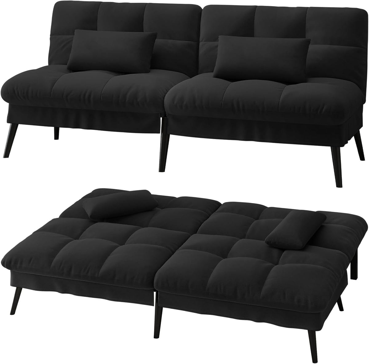 LUCKRACER Sofa 3 Sitzer Sofa Schlafsofa mit Schlaffunktion, überzug Futon Klappsofa, Bettcouch, ecksofa, Couch, 5 Verstellbare Winkel, Ideal für Wohnungen Wohnzimmer aus Stoff Schwarz