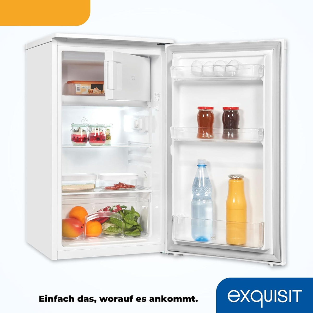 Exquisit Kühlschrank KS117-3-040D weiss | 81 L Volumen | Kühlschrank mit Gefrierfach freistehend | Gemüsefach | Freistehender Kühlschrank mit Gefrierfach