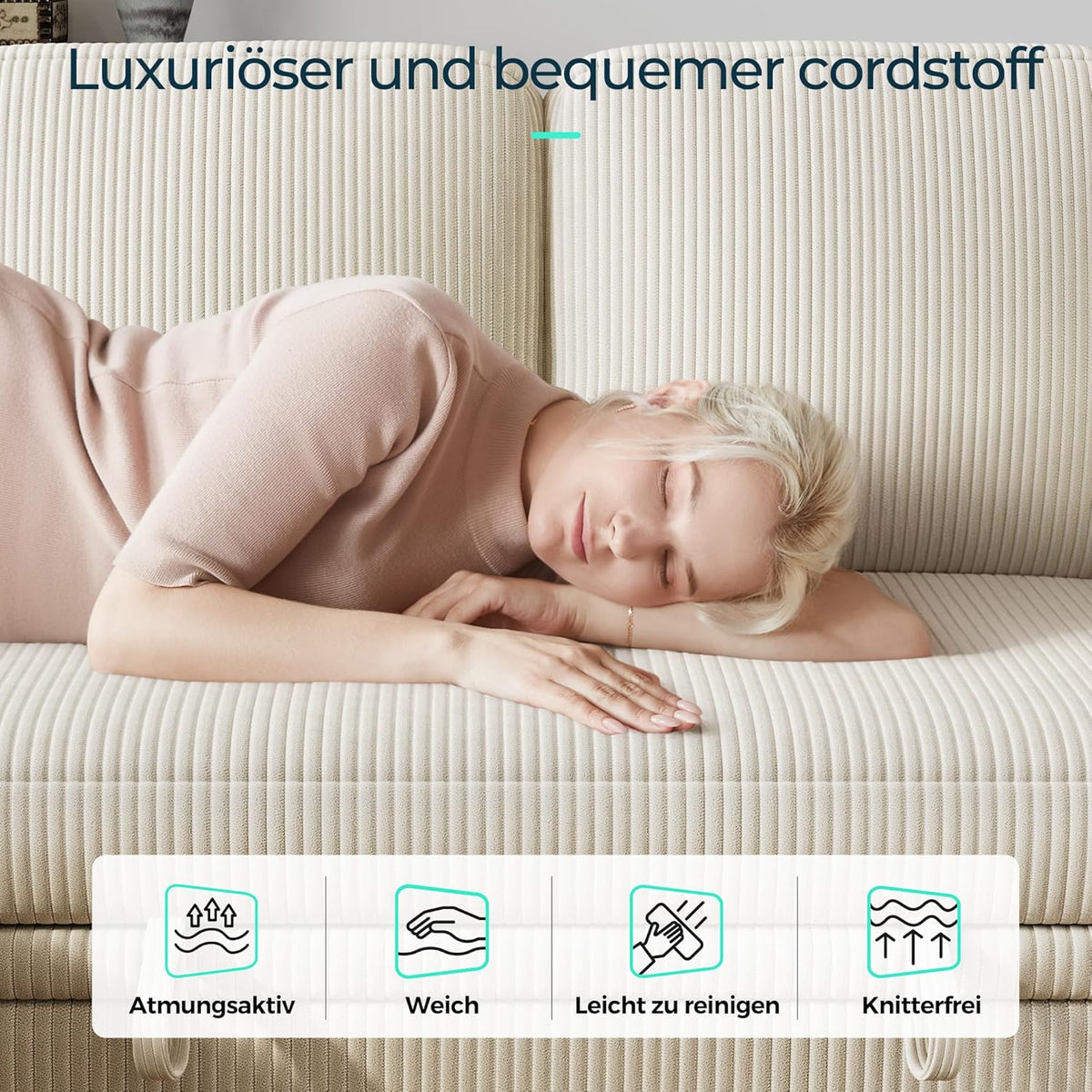 LINSY HOME Schlafsofa Ausziehbarer Couch, Ecksofa mit Schlaffunktion, Stauraum, Cord-Bezug L-Form Modulare Sofas mit Chaiselongue für Wohnzimmer und Wohnungen (Beige, L-Form)