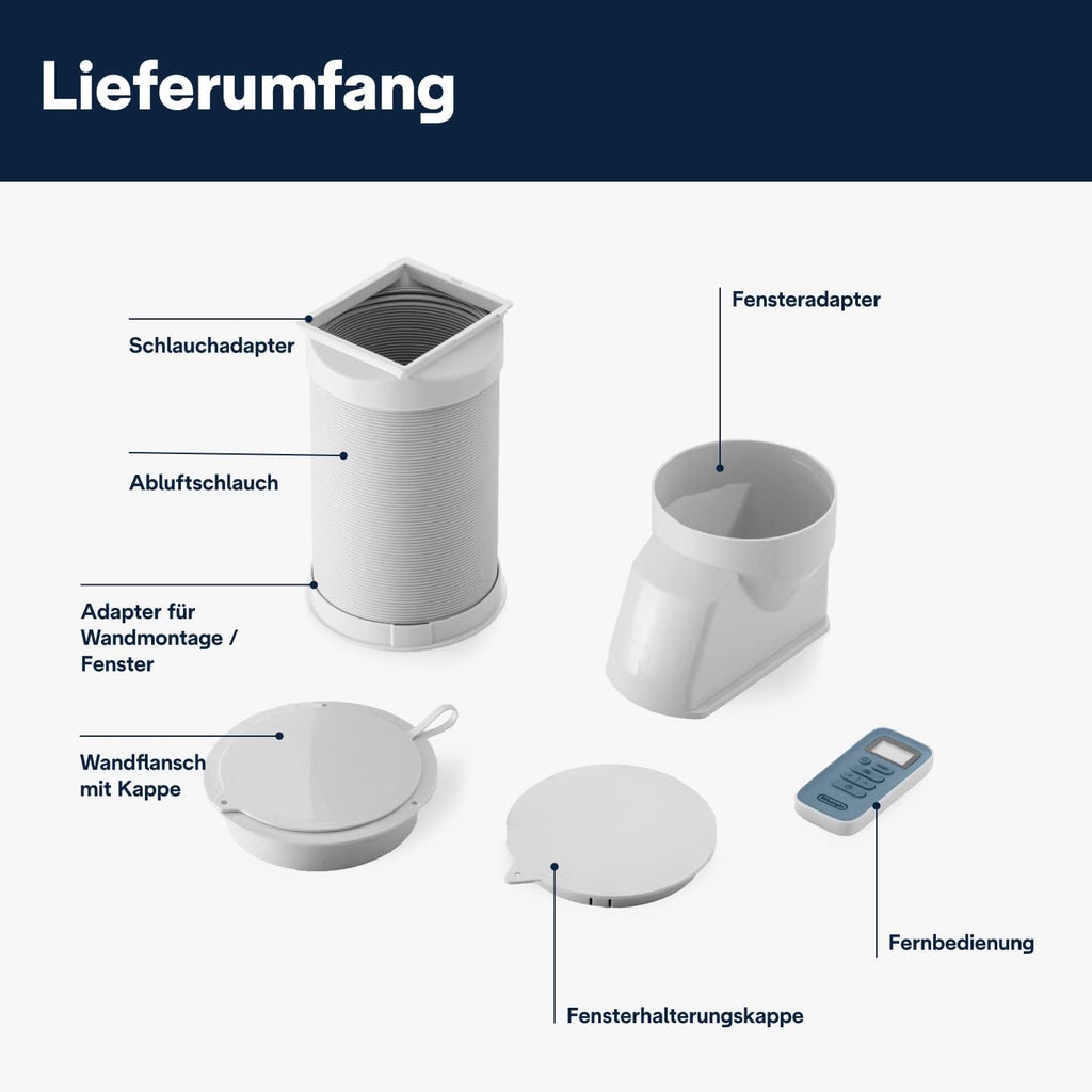 De'Longhi Pinguino PAC EM82, Mobile Klimaanlage für Räume bis zu 80 m³, 9.400 BTU, 2,4 kW, 63 dB, Entfeuchtungsfunktion, Energieklasse A, 24h-Timer, Weiß