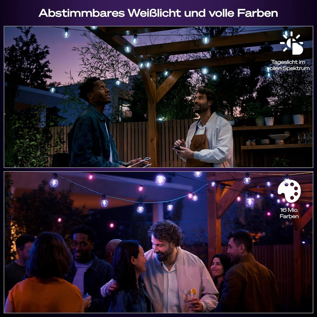 Hue Festavia Globe Außenlichterkette, White & Color Ambiance, 21 M LED Lichterkette, 30 Lampenkugeln, dimmbare Gartenbeleuchtung funktioniert per Hue App, Alexa, Google Assistant, Home