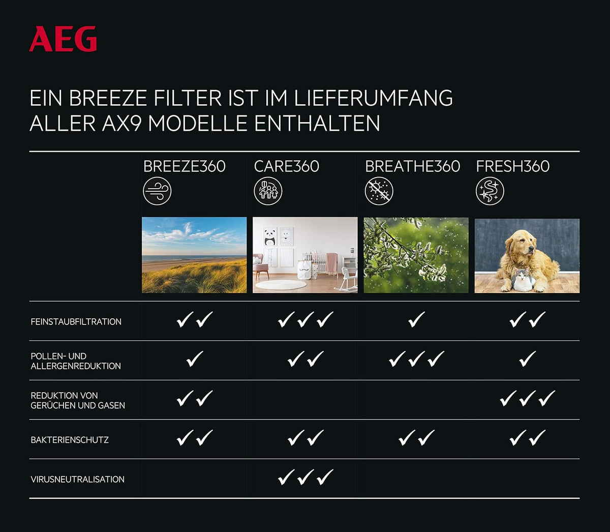 AEG AFDBTH6 Filter BREATHE360 (Passend für AX91-604DG & AX91-604GY Luftreiniger, reduziert 99% der Pollen und 99,9% der Bakterien, reine Luft, optimale Filtration, lange Lebensdauer, grau)
