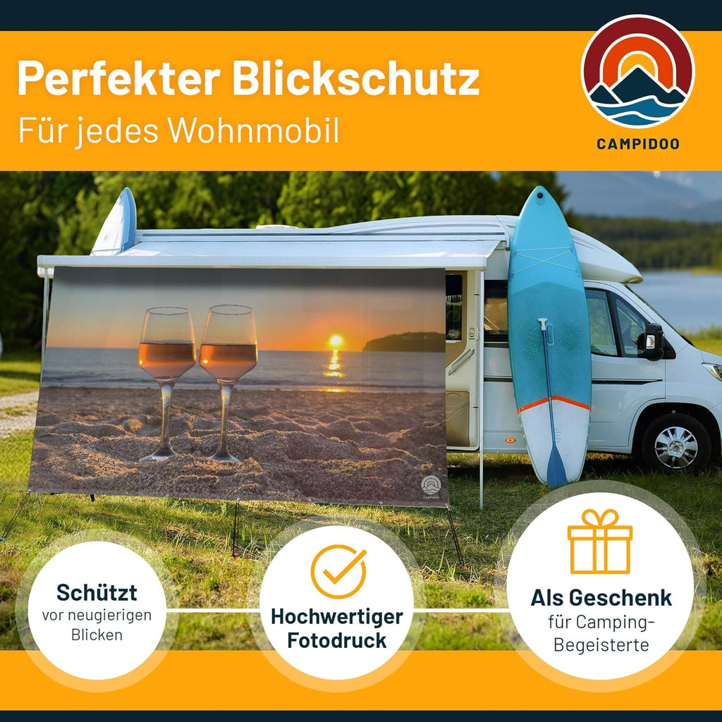 Textil Sonnensegel OSTSEE-Strand | Höhe 200cm | hochwertiger Fotodruck inkl. Keder-Befestigung | Markisen-Vorderwand - Länge/Keder: 380cm / 5 mm Keder