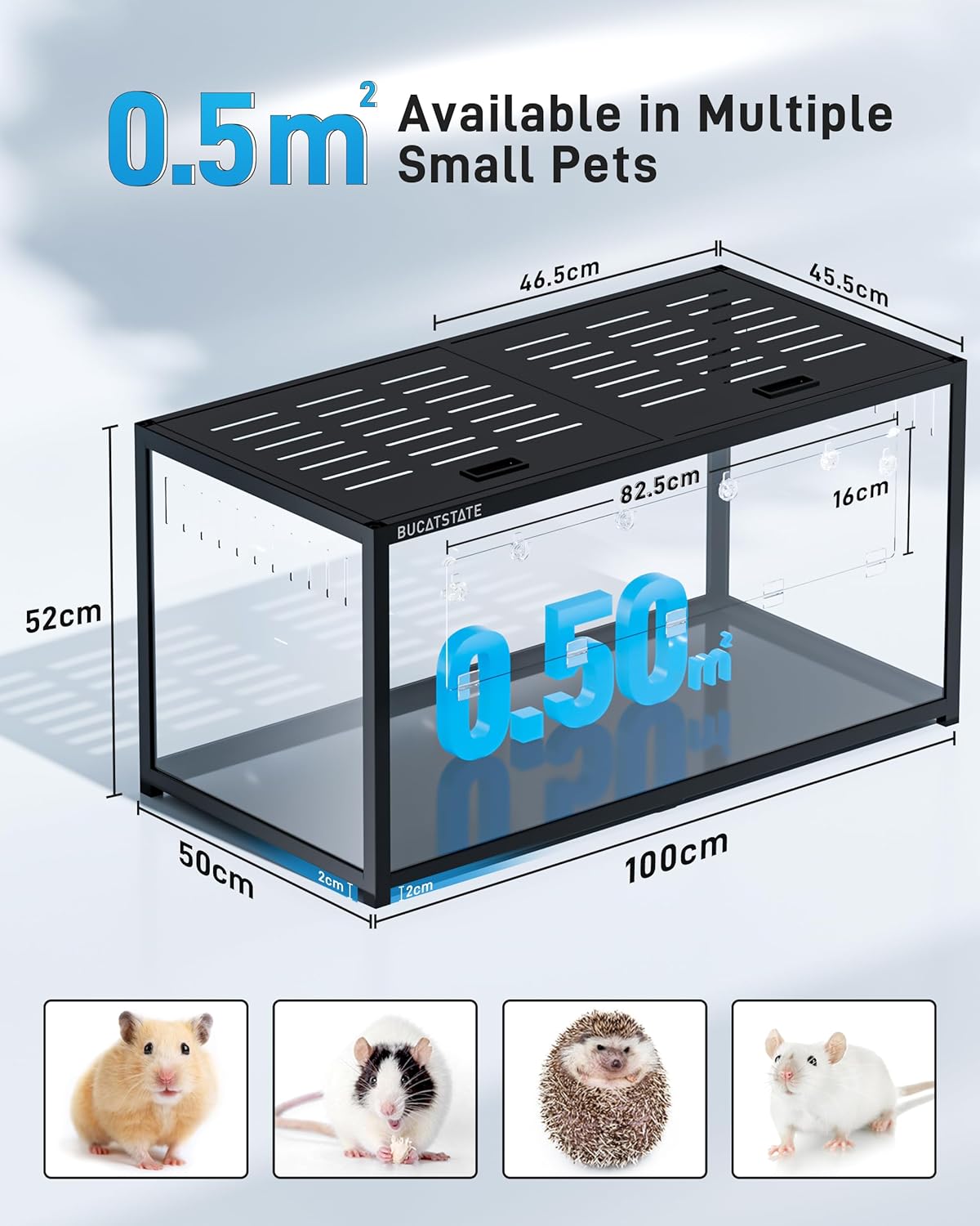 BUCATSTATE Hamsterkäfig 3,0: Metall Rattenkäfig Kleintierkäfig Groß Stapelbar mit Einfacher Montage 120L x 60W x 62H cm für Nager, Mäuse, Zwerghamster (0,72m², Weiß)
