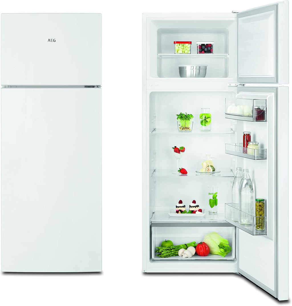 AEG RDB424E1AW Freistehender Doppeltür - Kühlautomat/Serie 5000 mit ColdSense / 1434 mm/Gefrierteil oben / 206 L/LowFrost – weniger Eisbildung/Farbe: Weiß/E