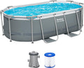 Bestway Power Steel Frame Pool Set mit Filterpumpe 305 x 200 x 84 cm, grau, oval
