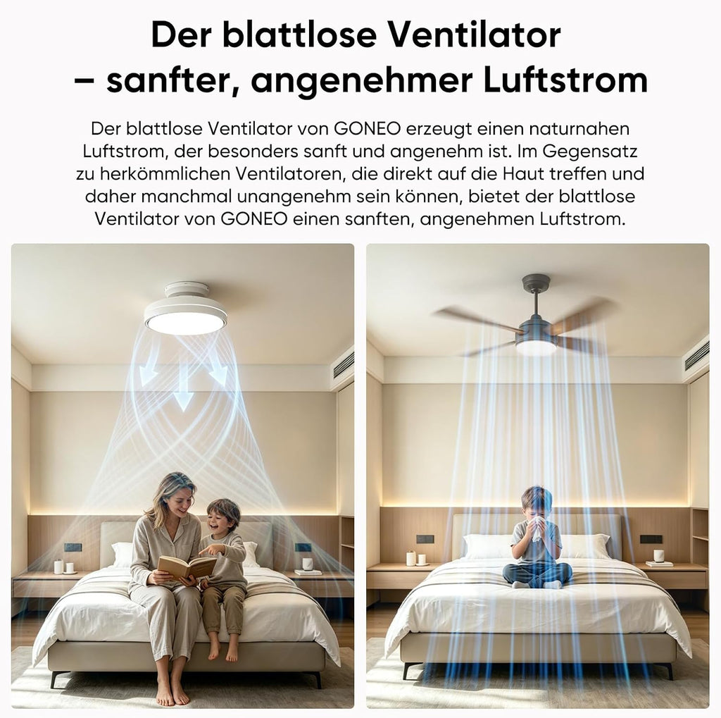 GONEO Deckenventilator mit Licht ohne Flügel - 24,5 cm flach, Unterputz, 60W, LED dimmbar 3000–6500K, 6 Stufen, Fernbedienung Timer, leise, für Schlafzimmer Kinderzimmer Büro | niedrige Decke Wohnung