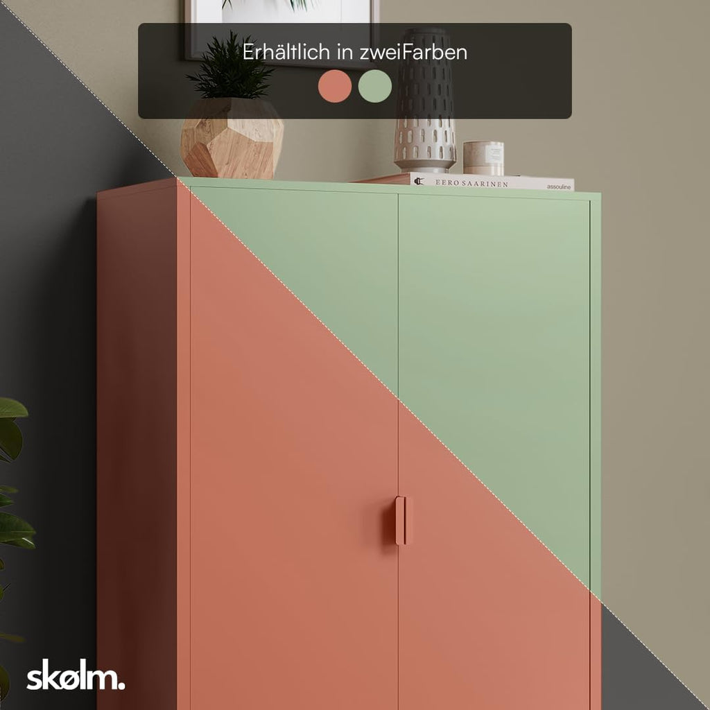 skølm Ituri Metall Kommode – Metallschrank mit 3 verstellbaren Fächern – Sideboard Wohnzimmer Terrakotta – Aufbewahrungsschrank aus Stahl – Highboard im Industrial Design – Büroschrank/Flurschrank