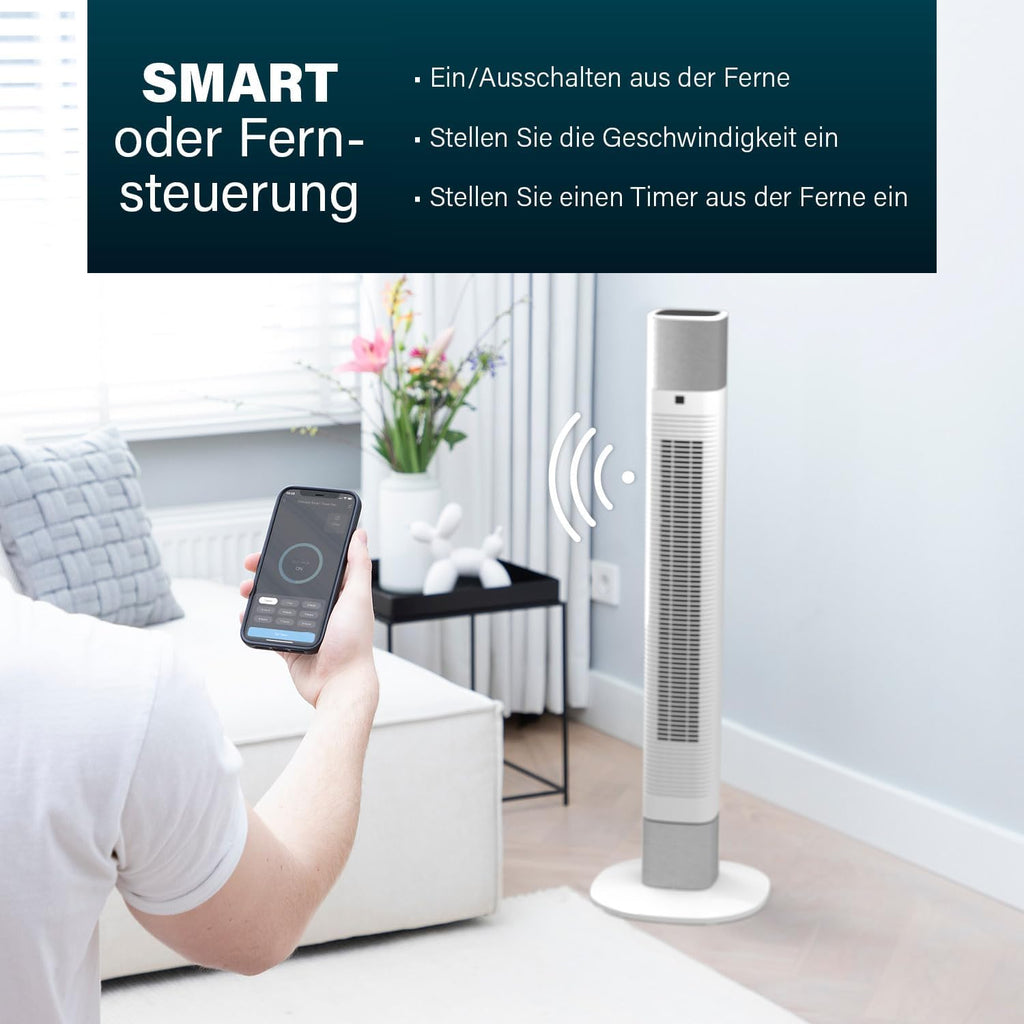 Princess Geräuscharmer Turmventilator - Höhe 103 cm - 3 Modi & 3 Geschwindigkeiten - Oszillation - Steuerbar per App