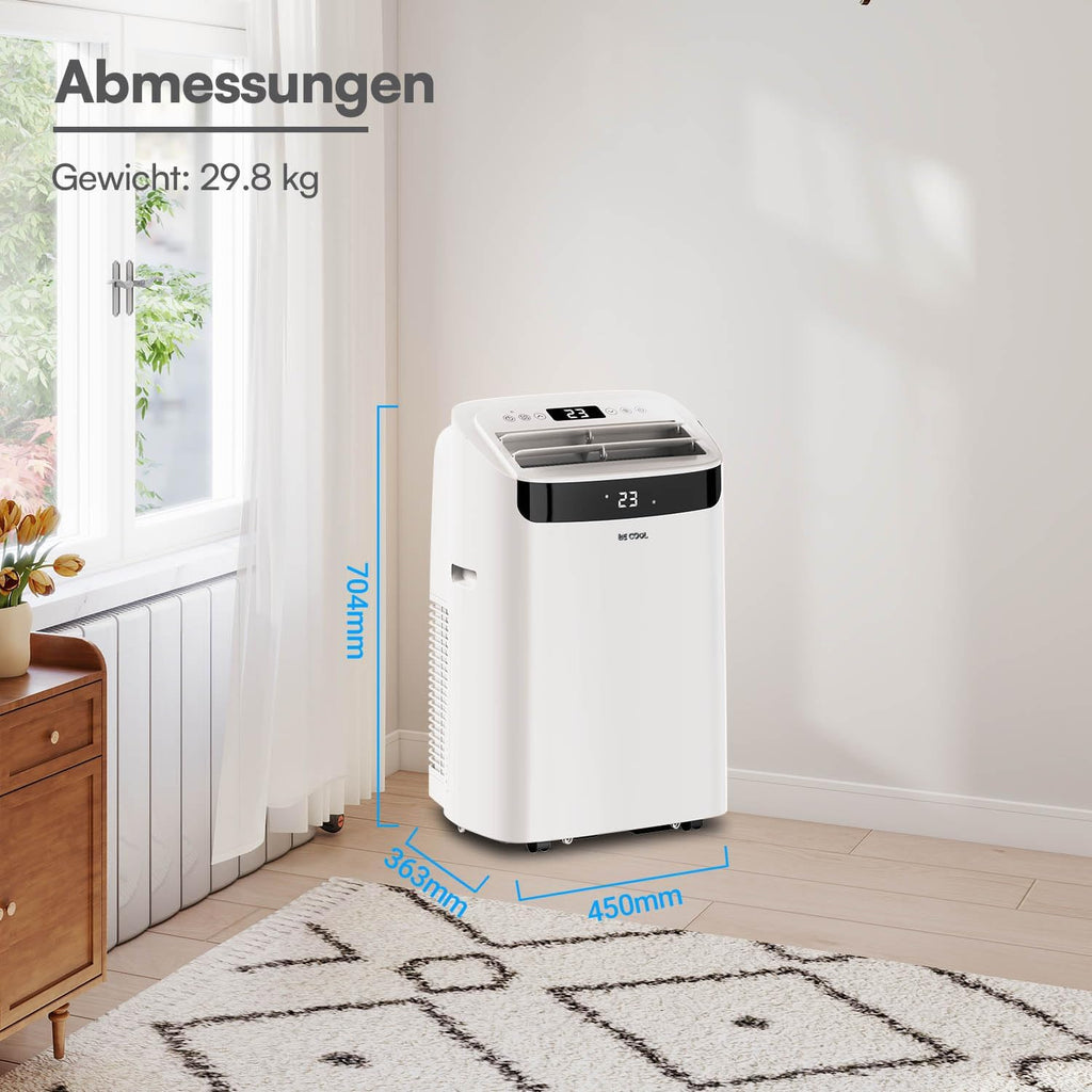 BE COOL mobiles Klimagerät 14000 BTU mit Heizung & WLAN, 4 in 1 Klimaanlage mit Entfeuchter und Ventilator, für Räume bis 48 m², Fernbedienung, Timer, Alexa & Google Assistant, weiß