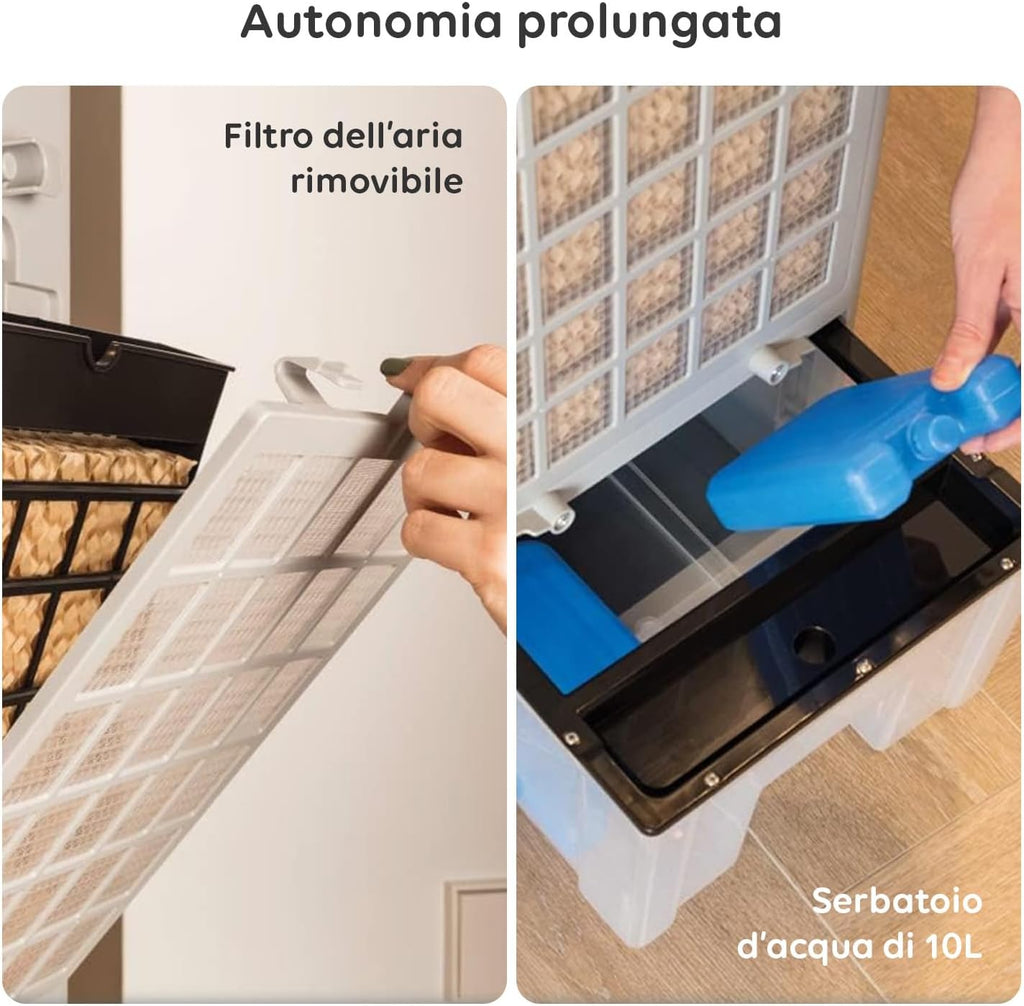 Avilia - Verdunstungskühler Trio Clima 4-in-1 Kalt/Warm 80-2000W mit Befeuchtung, Luftreinigung, Tank 10L, Timer 12H, Fernbedienung und Rollen für Haus und Büro