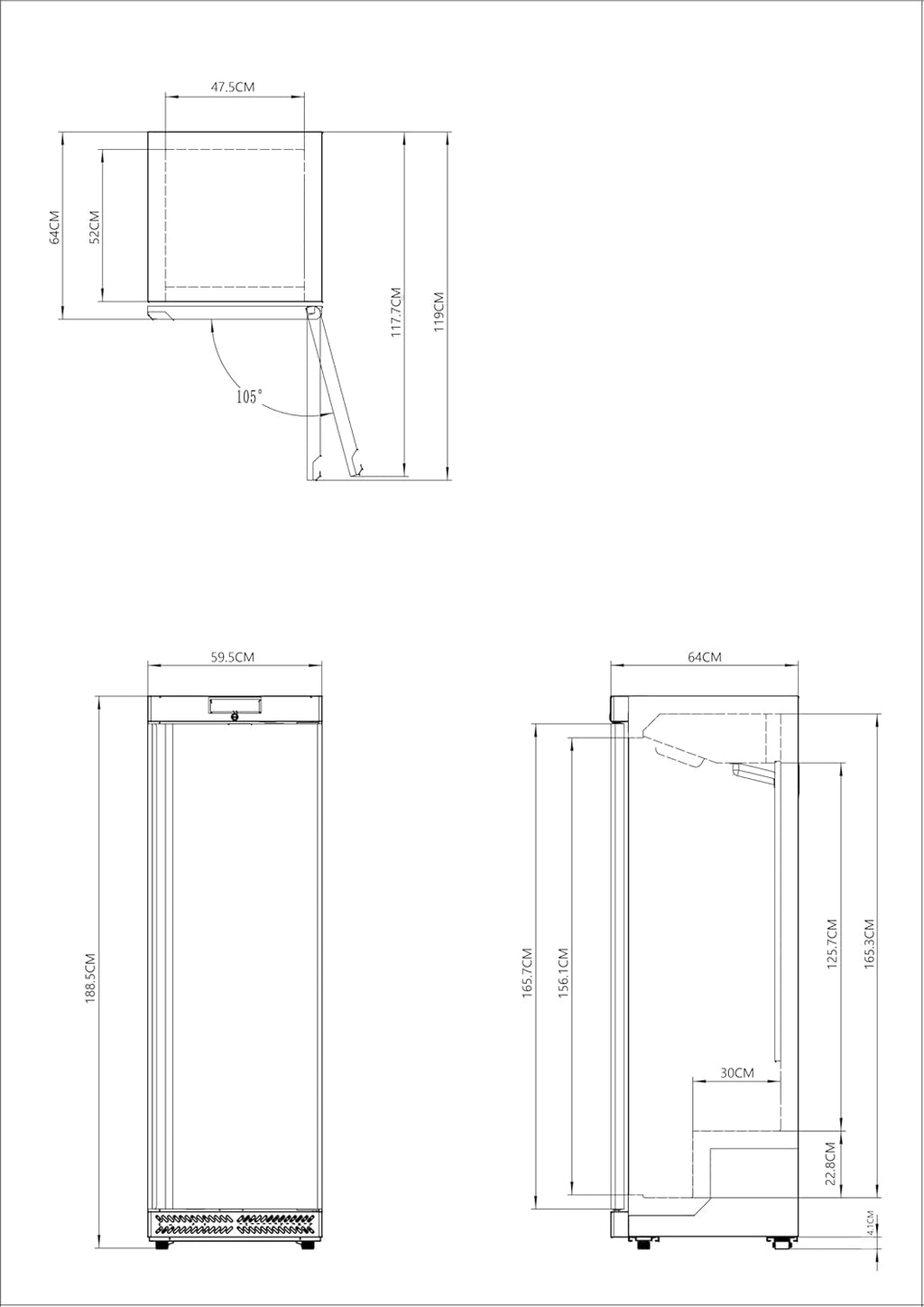 METRO Professional Kühlschrank GRE6400, Edelstahl, 240 L, statische Lüfterkühlung, 300 W, mit Schloss, weiß