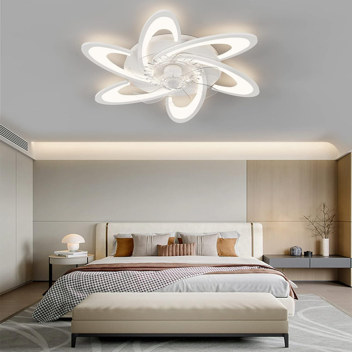 Bossen LED Deckenventilator mit Beleuchtung, Φ67cm, Leise mit 6 Geschwindigkeiten & Timer, 3-Farben-Dimmbar, App-Steuerung & Fernbedienung, Moderne Deckenlampe für Wohnzimmer Schlafzimmer
