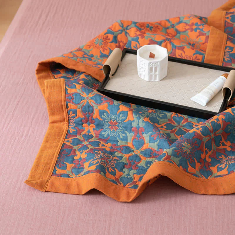 Blau Gemusterter Sechs-Lagen Baumwoll-Quilt – TerraLoom Komfortdecke