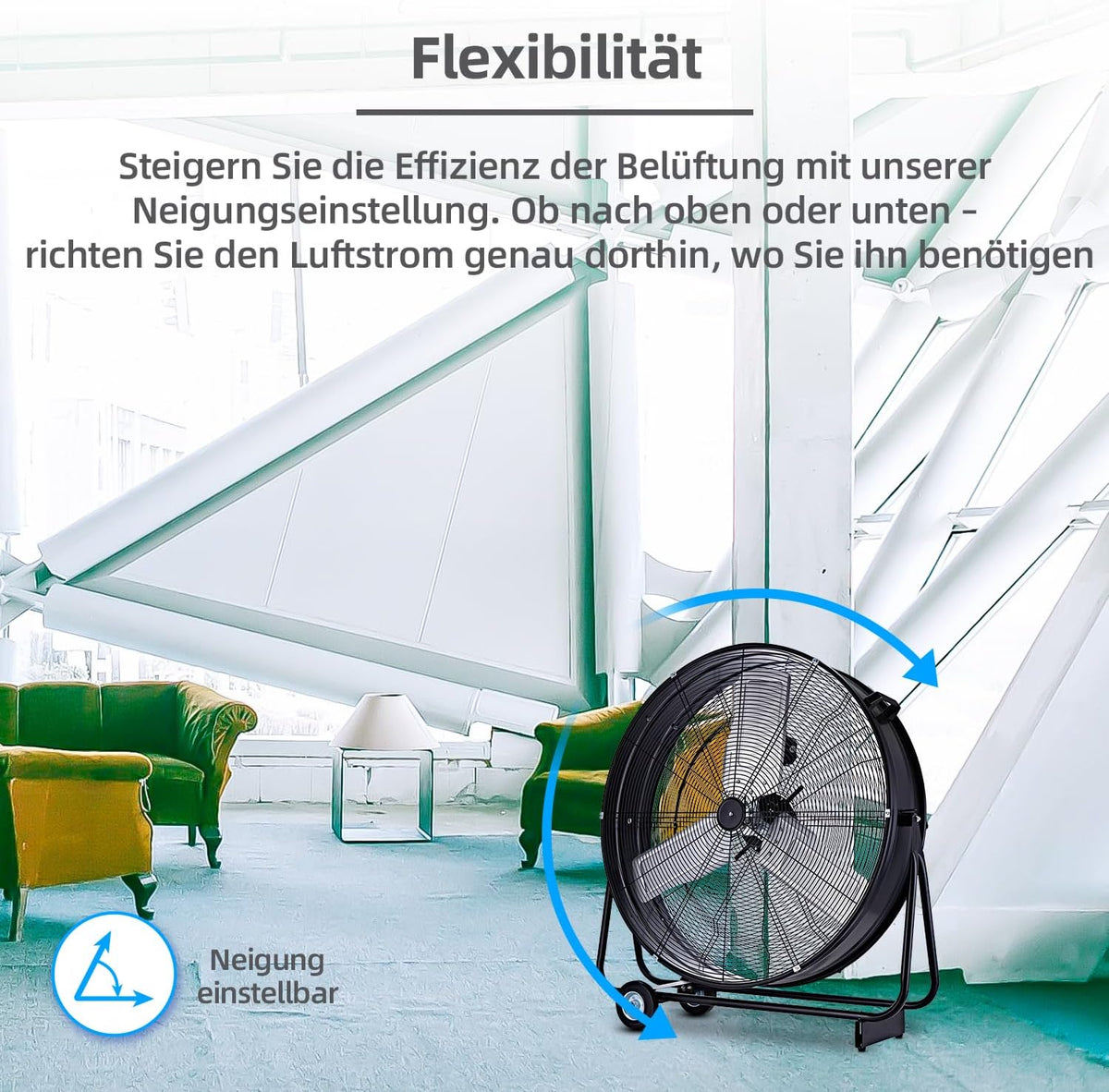 Be Cool Industrie-Windmaschine 75cm BCIWM75CM – Fahrbarer Trommelventilator, Ø 75 cm (30"), 300 Watt, Vollkupfermotor, 2 Geschwindigkeiten, Aluminium-Rotorblätter, Spinnennetz-Schutzgitter, schwarz