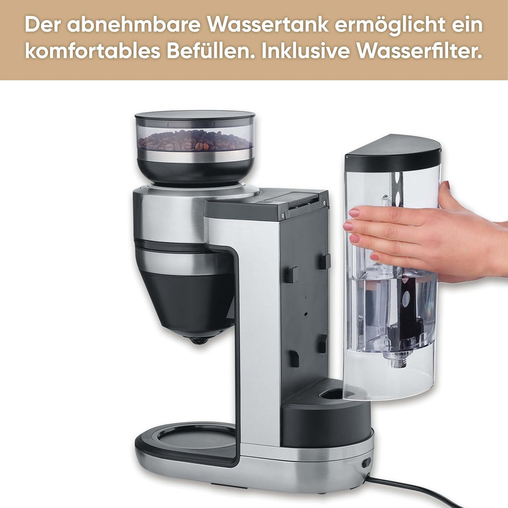 SEVERIN Filka, Vollautomat für Filterkaffee, 5-in-1 Filterkaffeemaschine mit LED-Display, Mahlwerk, mit Thermokanne, schwarz-matt, Edelstahl, KA 4853