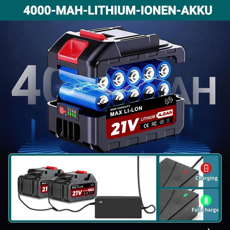 Rasentrimmer mit Akku 21V, 4 in 1 Akku Rasentrimmer für Makita Akkus, Rasentrimmer mit Unkrautbürste, Freischneider & Motorsense inkl.TAP-N'-GO Fadenkopf, 2 X 4.0Ah Akkus, 750W Bürstenloser Motor