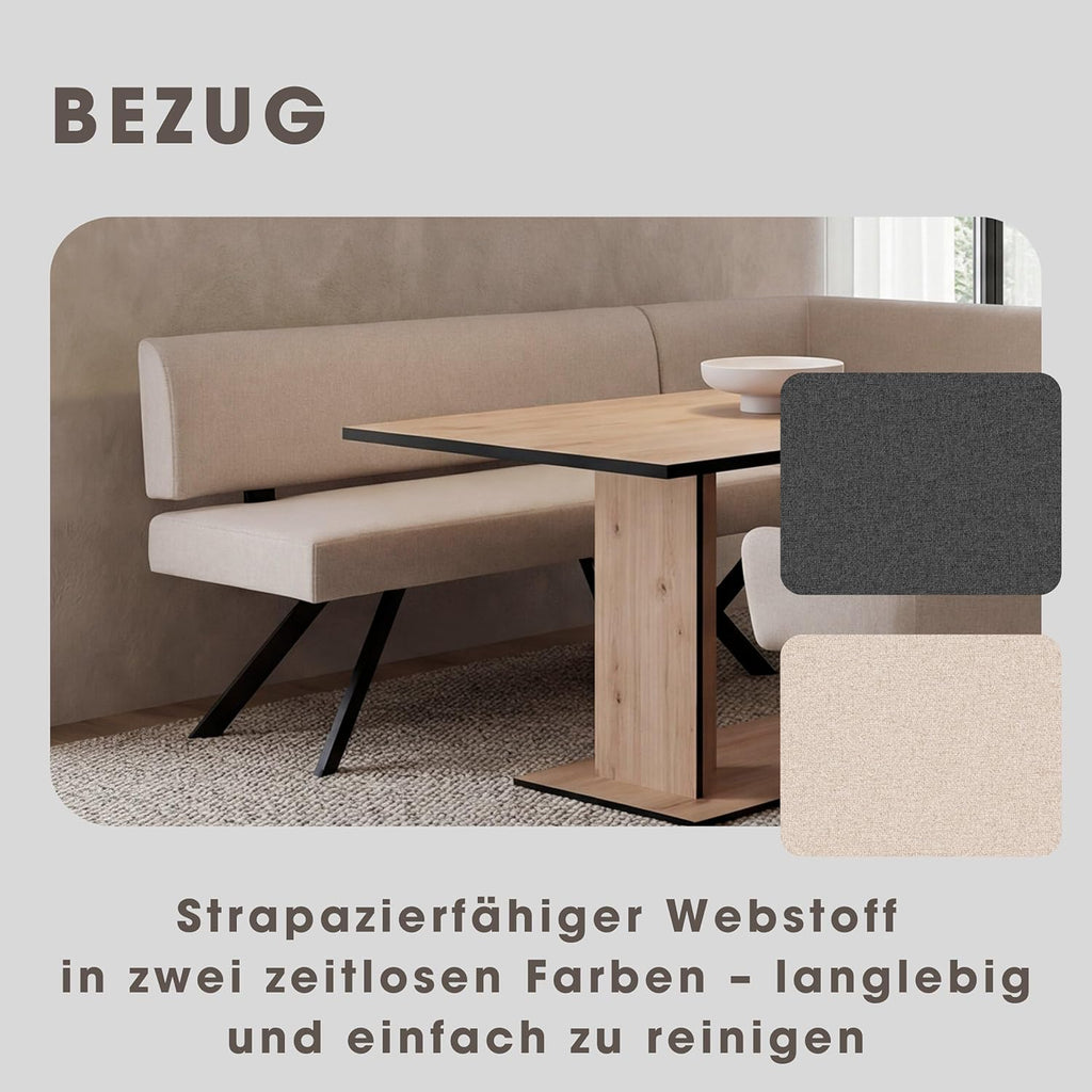 byLIVING Eckbank Toronto, Bezug in Taupe, Gestell in schwarz, L-Form Langer Schenkel Links, Taschenfederkern, Küchenbank, Speisezimmerbank, Maße: B 182, H 85, T 128 cm