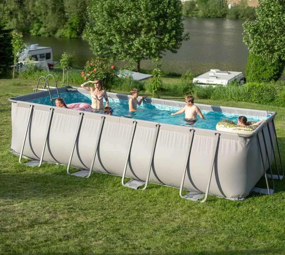 Summer Waves Frame Pool Komplettset | Rechteckig 549x274x132 cm Grau | Aufstellpool Set | Gartenpool & Schwimmbecken inkl. Sandfilterpumpe, Bodenvlies, Abdeckplane & Einstiegsleiter