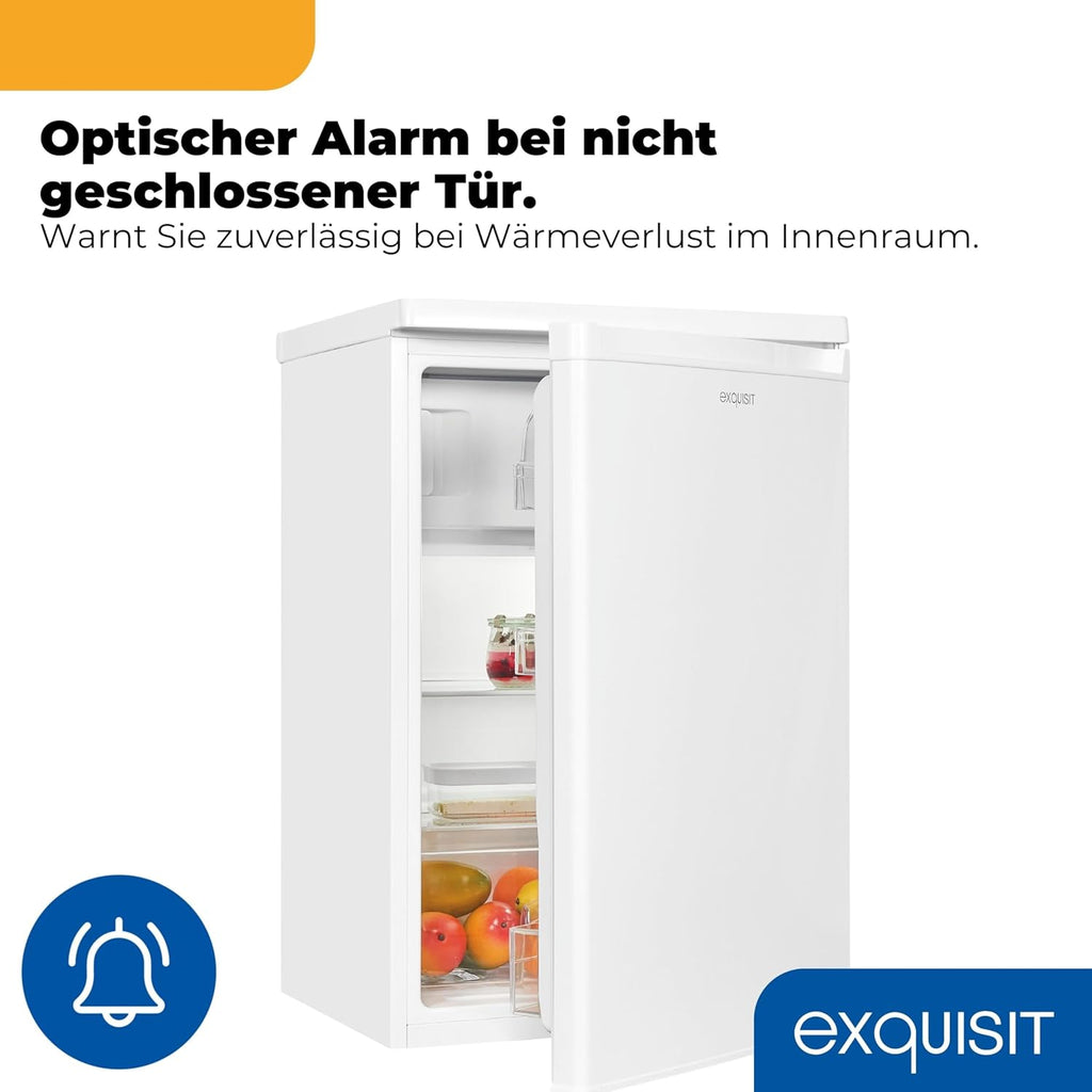 Exquisit Kühlschrank mit Gefrierfach 109 l Nutzinhalt, Energieklasse E, 40 dB(A) kompakte Bauform, 4-Sterne-Gefrierfach, LED-Beleuchtung, manuelle Abtauung KS516-4-E-040E weiss