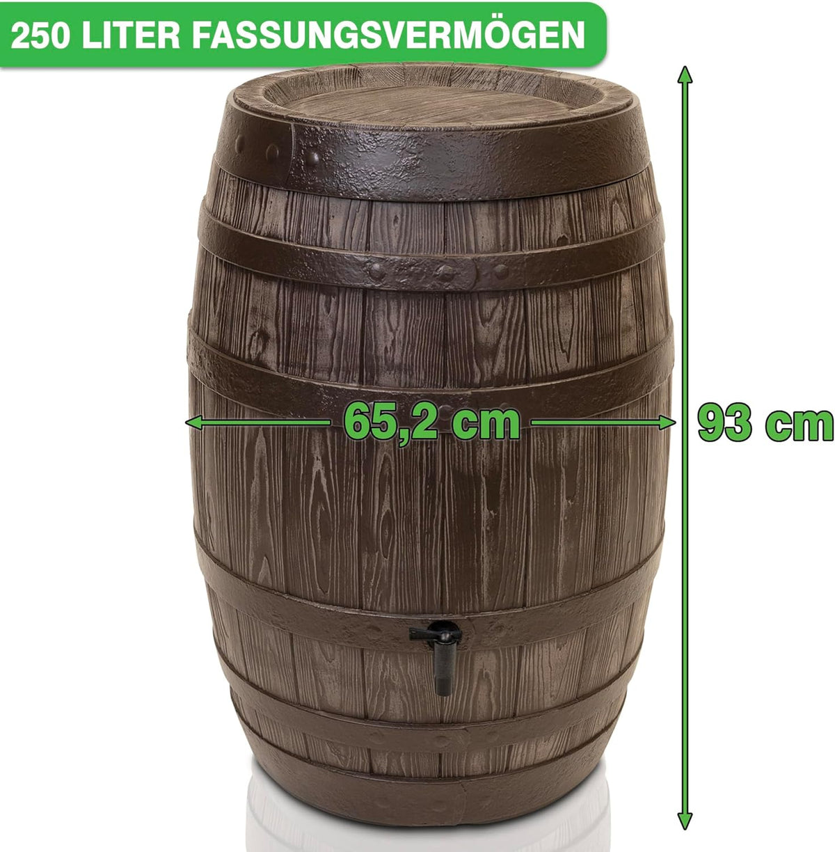 YourCasa Regentonne 250 Liter [Barrel] mit windsicherem Deckel - Regenfass Frostsicher aus Kunststoff in Holzoptik - Regenwassertonne - Regenwassertank Garten - Holz Weinfass Wasserfass Holzfass
