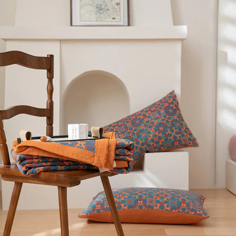 Blau Gemusterter Sechs-Lagen Baumwoll-Quilt – TerraLoom Komfortdecke