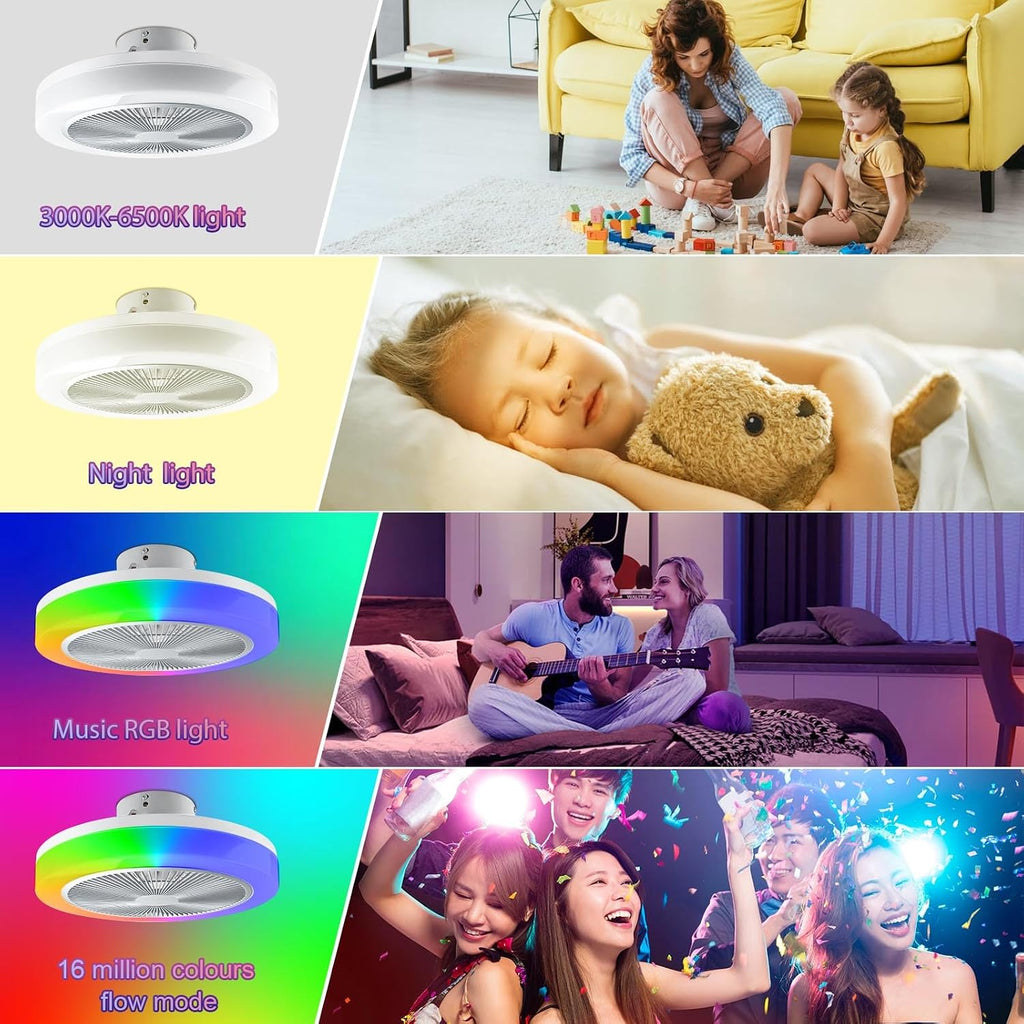 RGB Deckenlampe Mit Ventilator, Dimmbare LED Lichter, Leiser Moderner Fan Mit Beleuchtung, Fernbedienung und APP-Steuerung