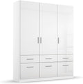 Rauch Möbel Celle Schrank Drehtürenschrank in Weiß/Hochglanz Weiß, 3-türig mit 6 Schubladen, inkl. Zubehörpaket Basic 1 Kleiderstange 2 Einlegeböden, BxHxT 136x197x54 cm