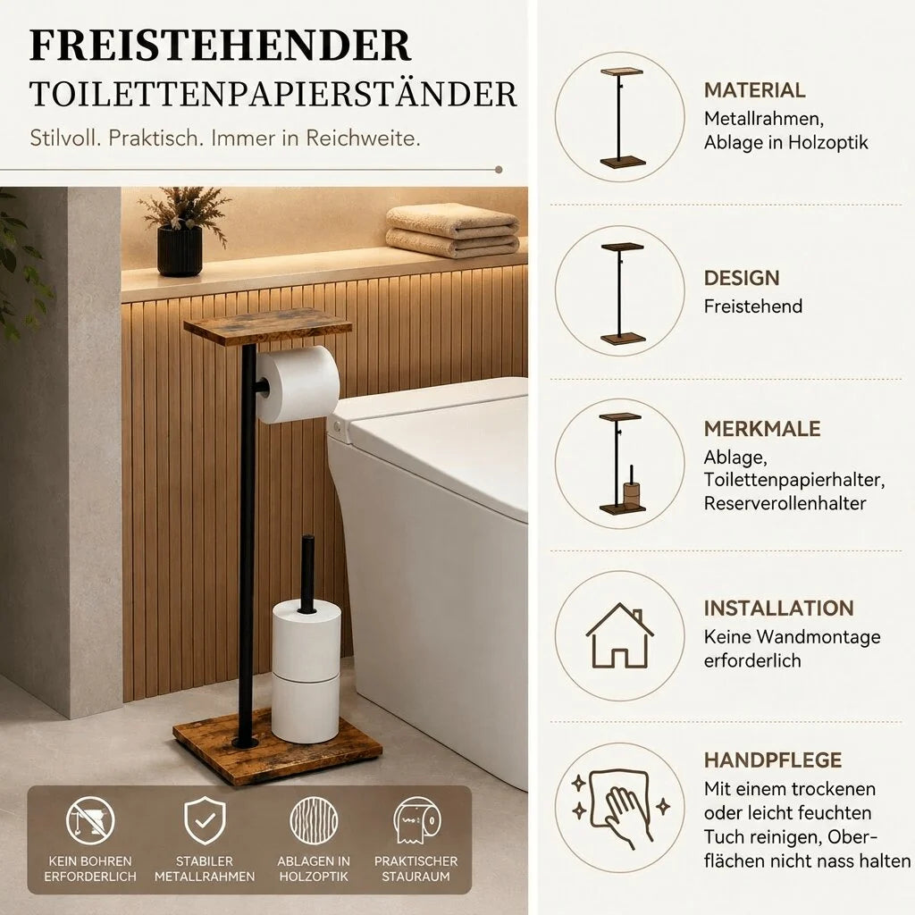Freistehender Toilettenpapierhalter mit Ablage | Ablagevonn