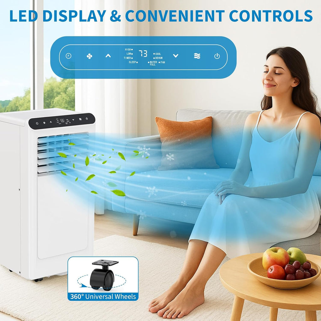 GarveeHome Tragbares Klimagerät mit 7.6 cm-1-Kühlung, Luftentfeuchter und Ventilator, deckt bis zu 450 m² ab, 24-Stunden-Timer, Fernbedienung im Lieferumfang enthalten, ideal für Schlafzimmer, Weiß +
