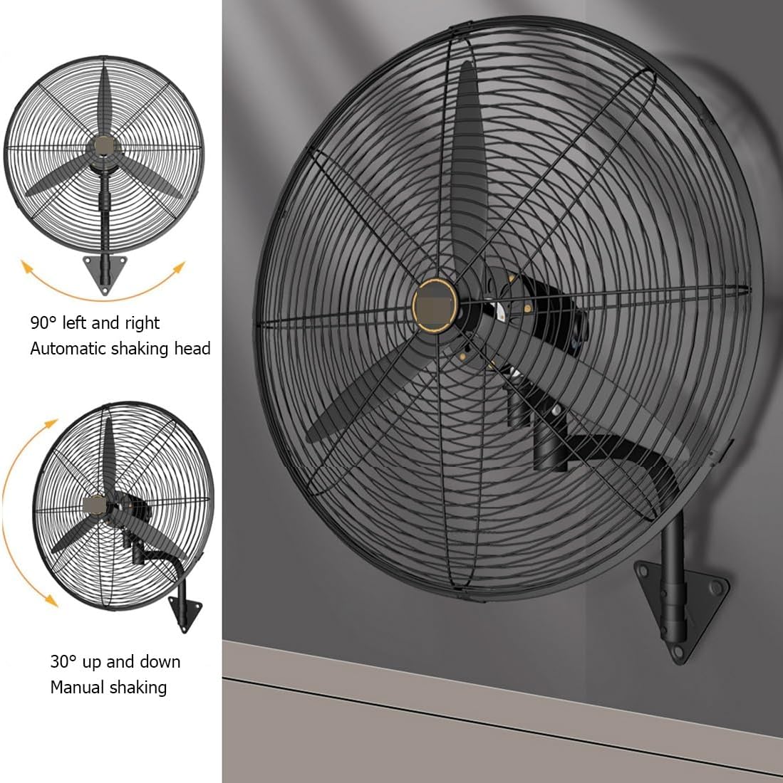 Oszillierender, Robuster Wandventilator Mit Verstellbarer Neigung, Leiser Eckventilator Für Werkstatt, Garage, Terrasse, Gewerbe Und Industrie – Einfarbig – 650 Mm, Einfarbig – 650 Mm, Einfarbig – 75