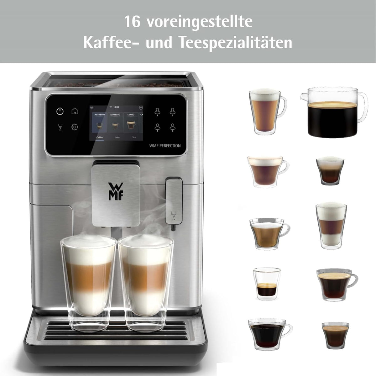 WMF Perfection 640 Kaffeevollautomat mit Milchsystem, 16 Getränkespezialitäten, Double Thermoblock, Edelstahl-Mahlwerk, Nutzerprofil Speicherung (640: WMF Perfection 640 mit Milchsystem)