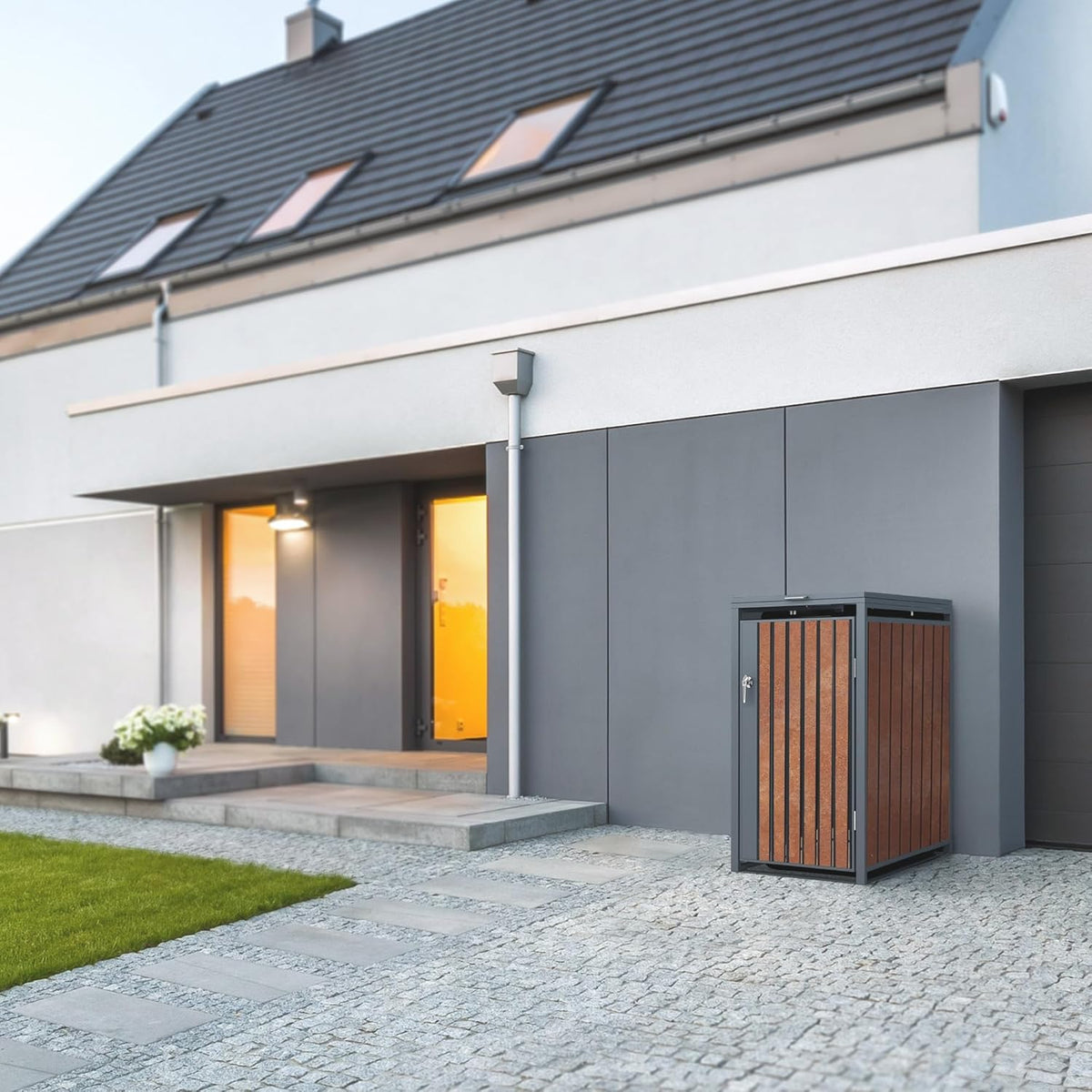 ML-Design Mülltonnenbox 3er 3 Tonnen 240L 200x80x116,3cm Anthrazit-Rostoptik, Stahl/Cortenstahl, Abschließbare Mülltonnenverkleidung Klappdeckel/3 Türen, Müllbox Mülltonnecontainer Mülltonnenabdeckung