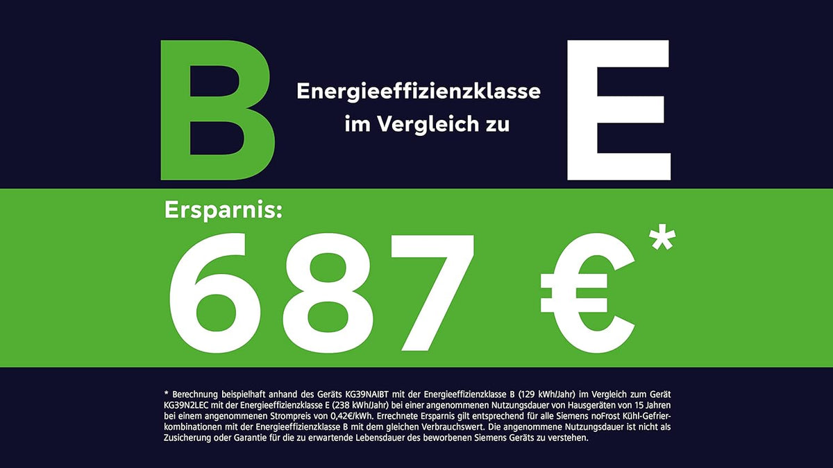 Siemens KG39NAIBT iQ500 Kühl-Gefrier-Kombination, 203 x 60 cm, 260L Kühlen + 103L Gefrieren, hyperFresh längere Frische, AntiFingerprint Schutz vor Fingerabdrücken, superCooling, Inox-antifingerprint