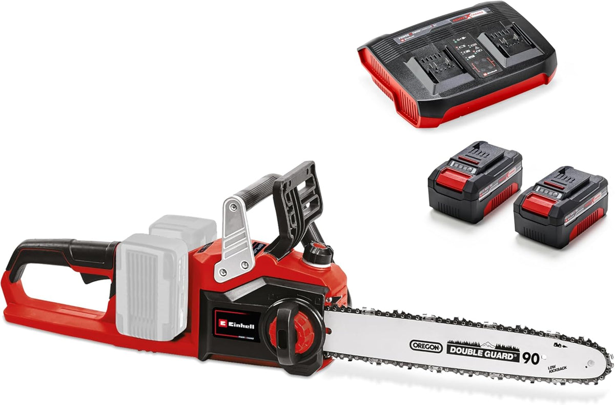 Einhell Akku-Kettensäge GE-LC 36/35 Li Power X-Change (Li-Ion, 36 V, 33 cm Schnittlänge, 15 m/s Schnittgeschwindigkeit, bürstenloser Elektromotor, inkl. 2x 4,0 Ah Akkus und Twincharger)