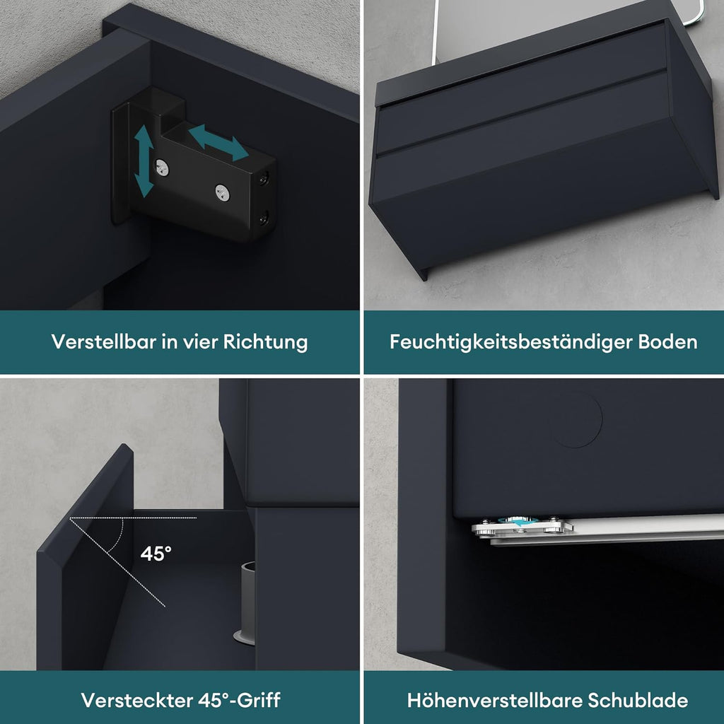 Mai & Mai Badmöbel Set Waschtisch mit Unterschrank Waschbeckenunterschrank 120x48x63cm in Anthrazit matt mit 2-Schubladen inkl. Waschbecken in Anthrazit Deep