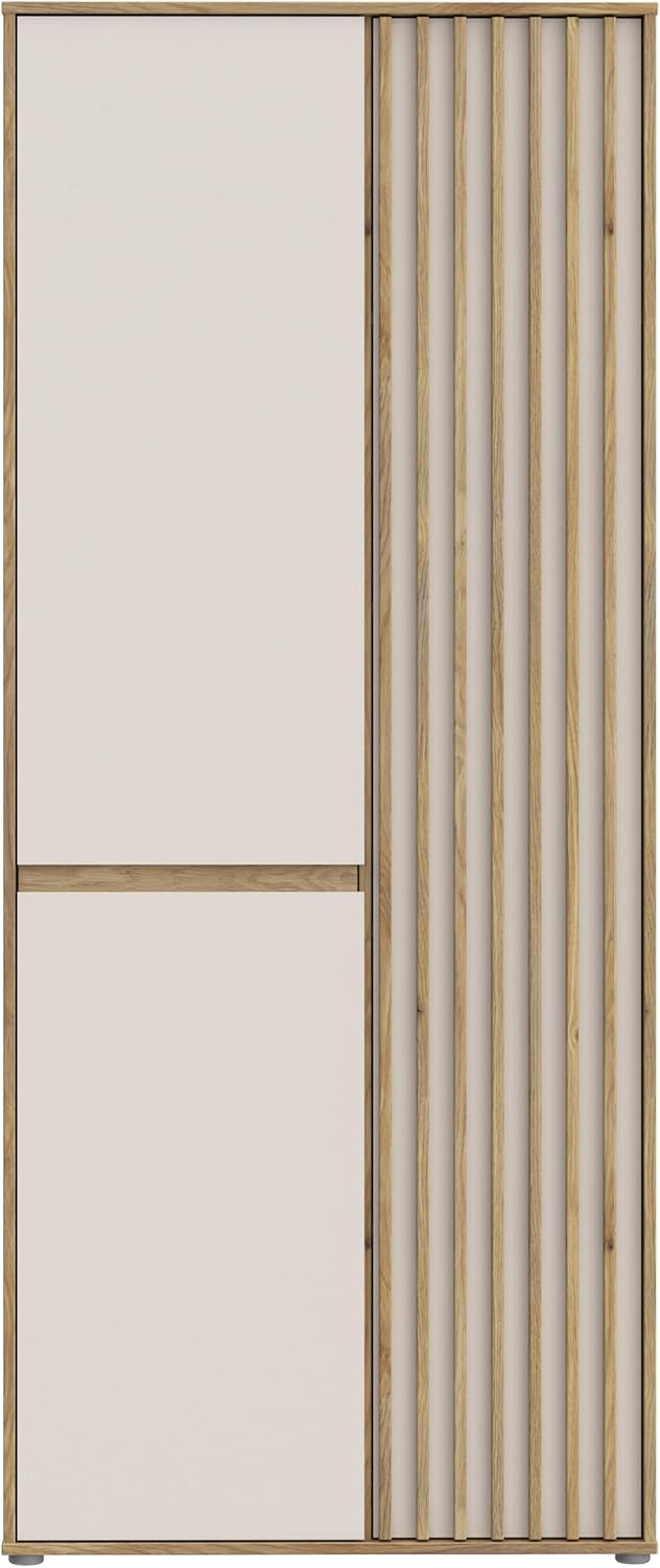 Forte ELISTON Kleiderschrank 80 90, moderner Kleiderschrank mit Lamellendesign, 2-türig, Holzwerkstoff, Schlafzimmer, Mauvella Eiche Holzdekor|Kashmir Beige, 84 cm breit x 200,1 cm hoch x 54 cm tief