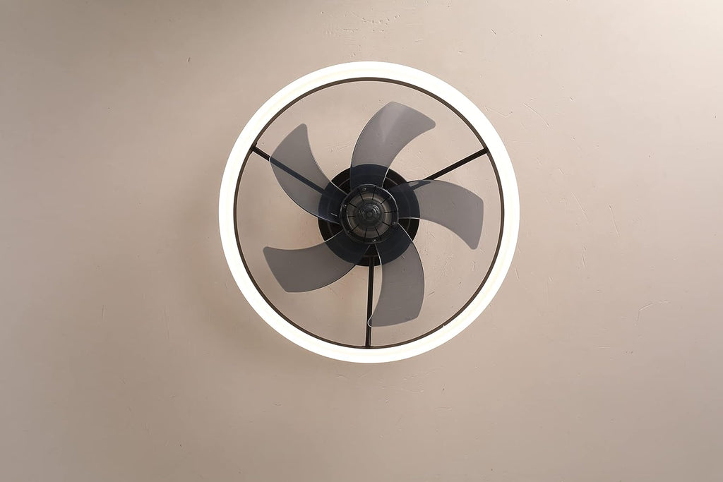 Deckenventilator mit Beleuchtung und Fernbedienung, LED Deckenleuchte Dimmbar, 3 Lichtfarben, 6 Windstufen, Moderne Lampe mit Ventilator Leise für Schlafzimmer Schwarz 50cm