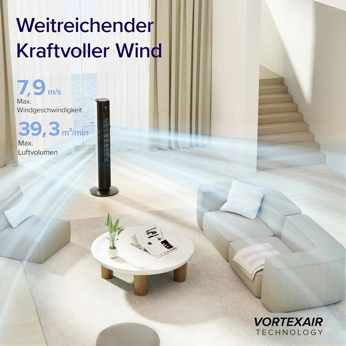 Levoit LTF-F422-WEU Turmventilator 107,6 cm – 12 Stufen, 4 Modi, 25 dB, 90° Oszillation, Perlenweiß
