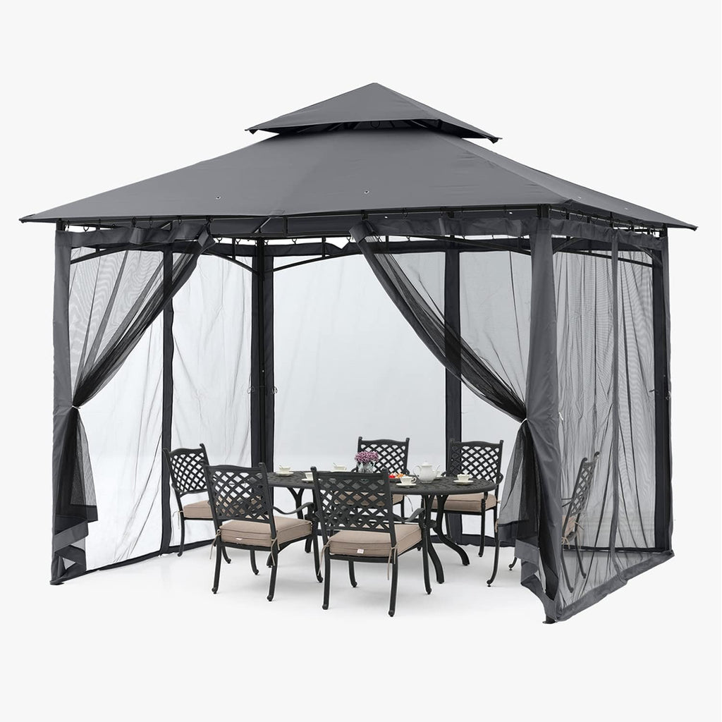 ABCCANOPY Pavillon 2.5x2.5m Wasserdicht Stabil Winterfest Gartenpavillon，Doppeldachweichdach Hinterhof-Partyzelt mit Netz für Schatten und Regen,Grau