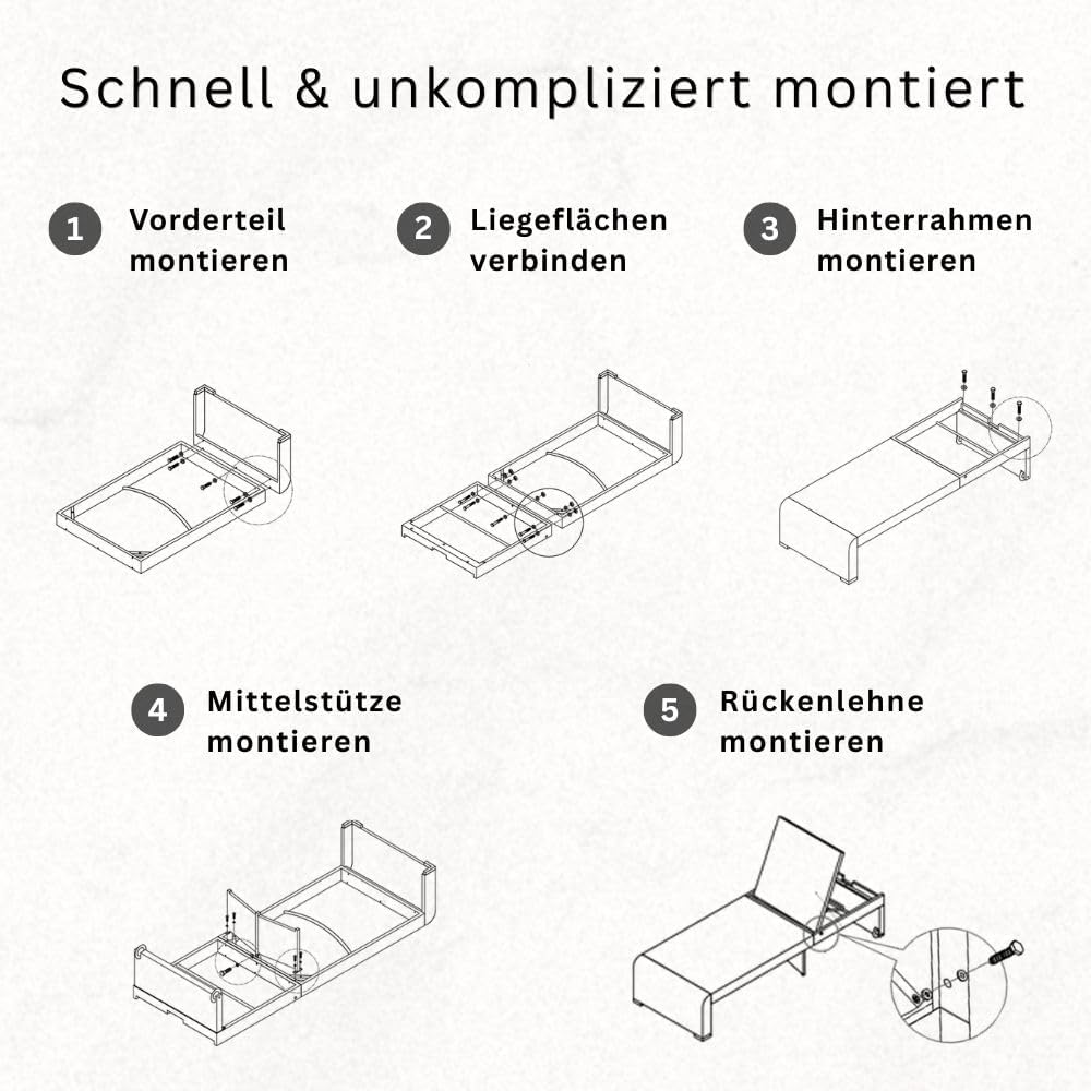RS Trade Sonnenliege Gartenliege wetterfest aus Rattan, extra hoch & extra breit auch für Senioren – XXL bis 200kg – mit Rollen, Outdoor Liege mit Verstellbarer Rückenlehne, braun mit Grauer Auflage